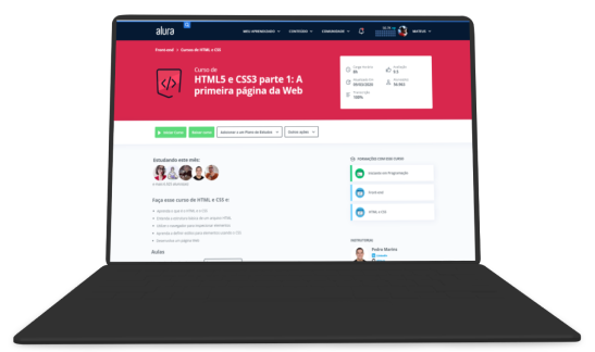 um notebook com a tela de um curso de html