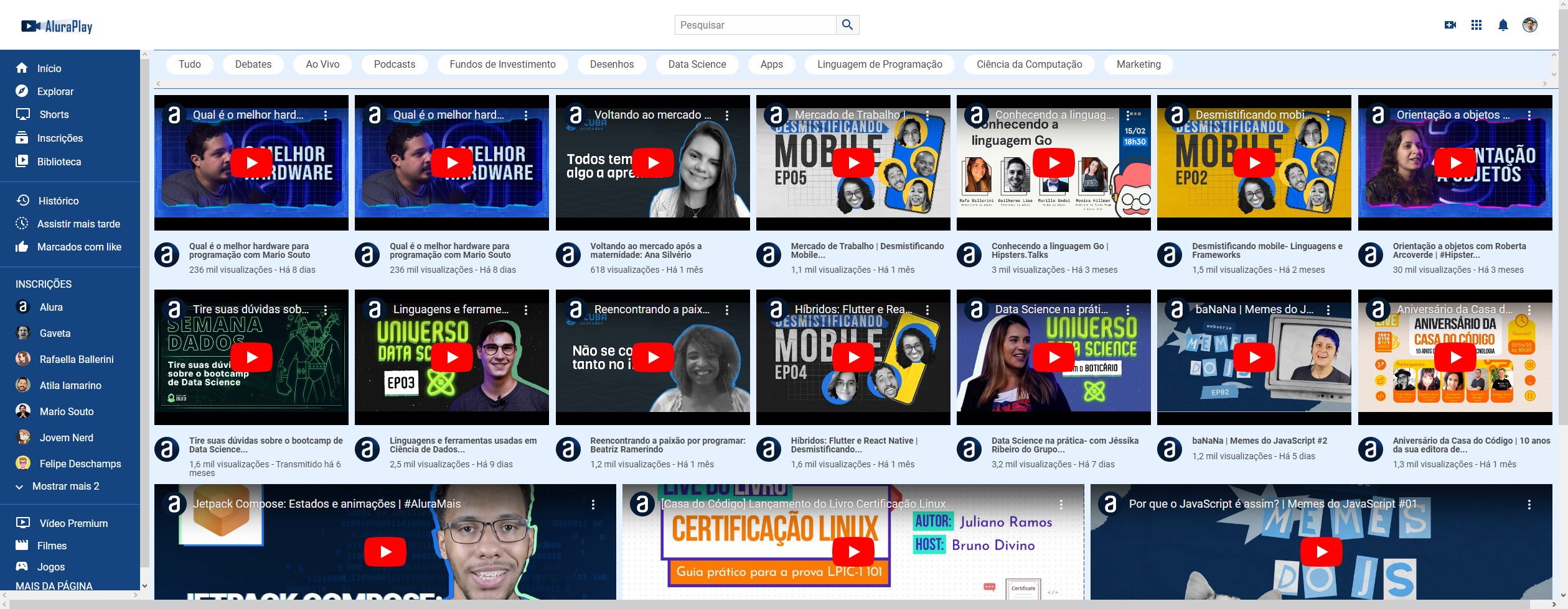 projeto do site da Alura Play